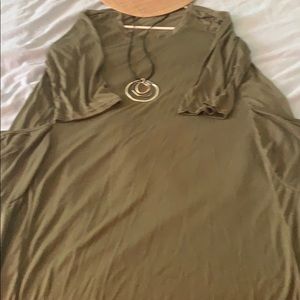 Women Batwing Pockets Casual Dress in Army Green